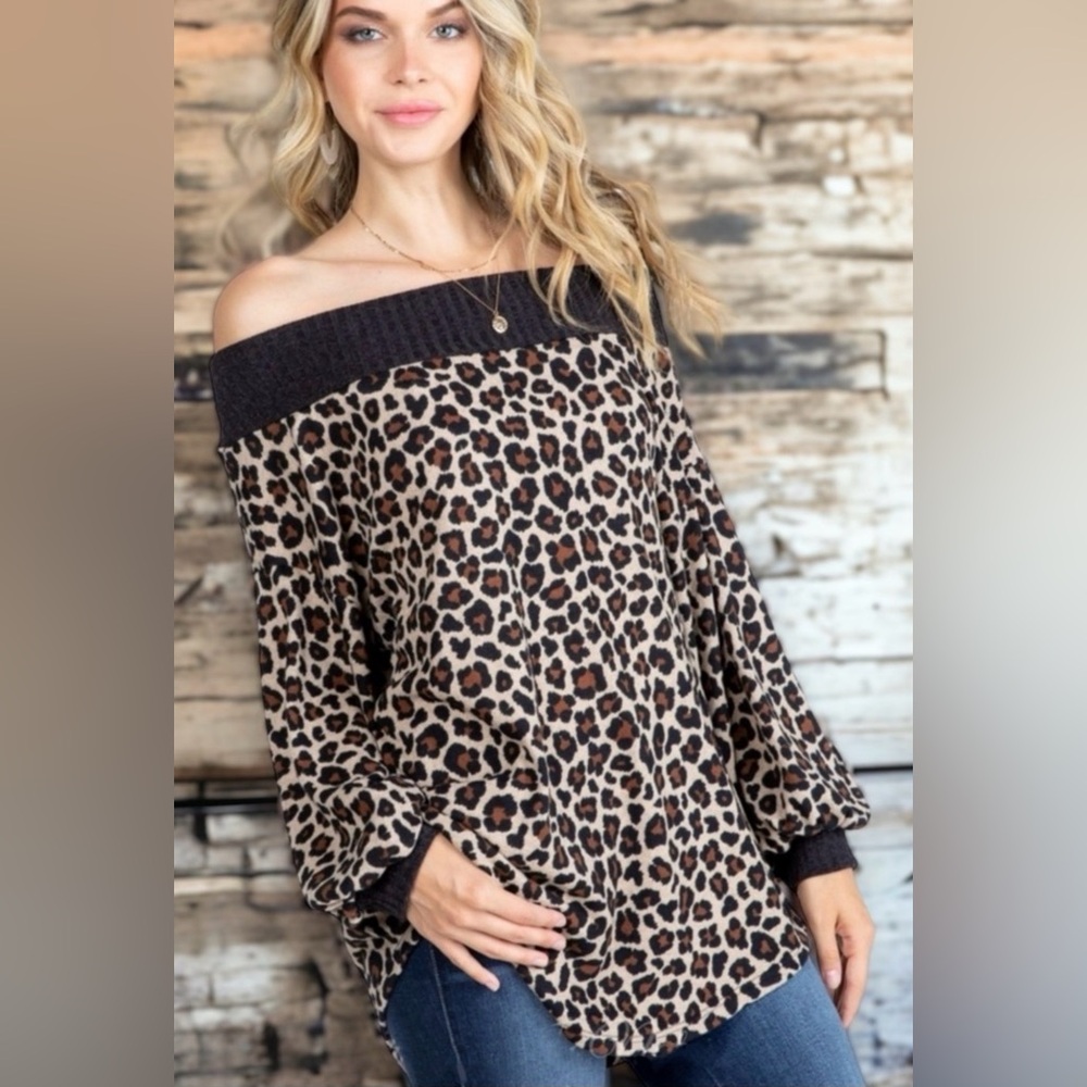 Leopard Print Off-Shoulder Sweater